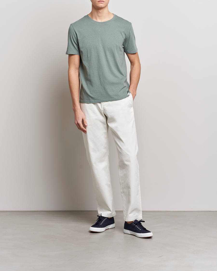 Mies | T-paidat | Merz b. Schwanen | Organic Cotton Washed Crew Neck T-Shirt Green Stone