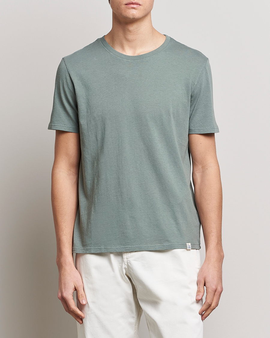 Mies |  | Merz b. Schwanen | Organic Cotton Washed Crew Neck T-Shirt Green Stone