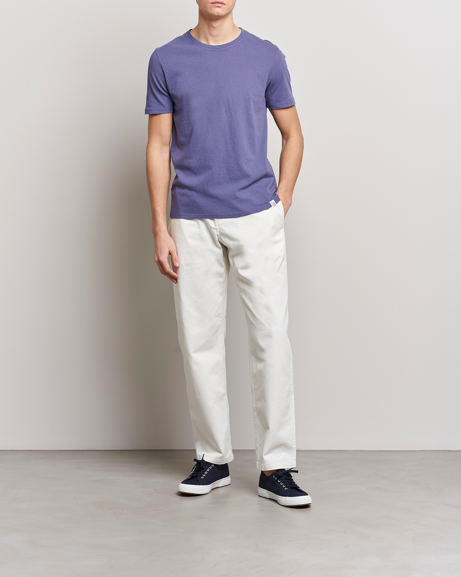Mies | T-paidat | Merz b. Schwanen | Organic Cotton Washed Crew Neck T-Shirt Purple