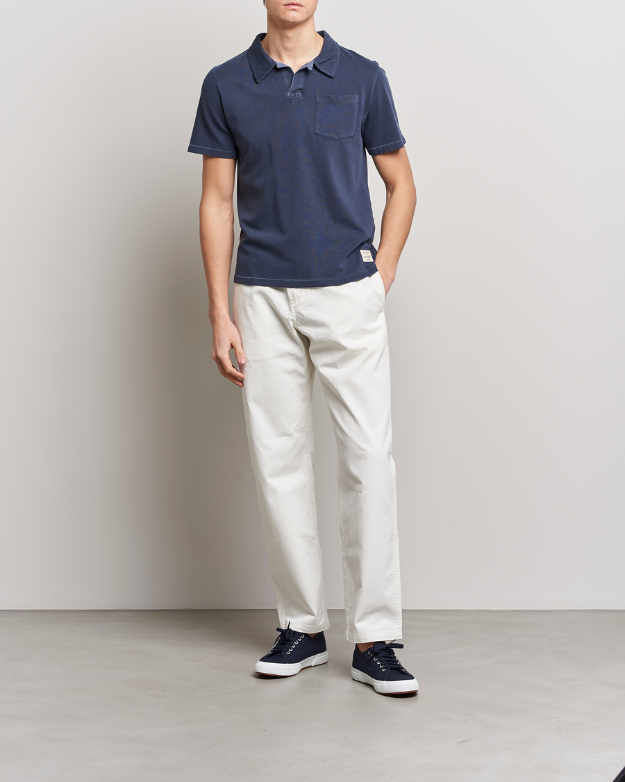 Mies | Pikeet | Merz b. Schwanen | Organic Cotton Washed Polo Denim Blue