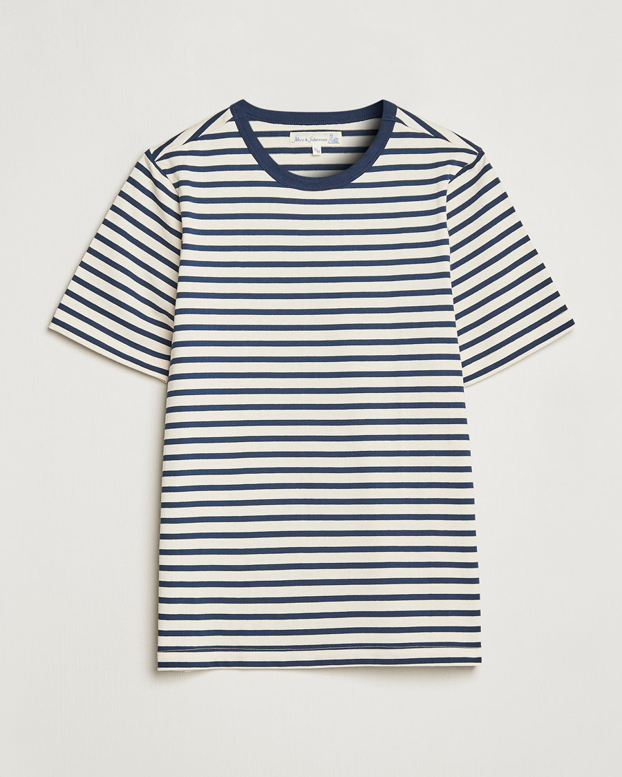 Mies | T-paidat | Merz b. Schwanen | Relaxed Fit Striped Sturdy T-Shirt Ink/Nature