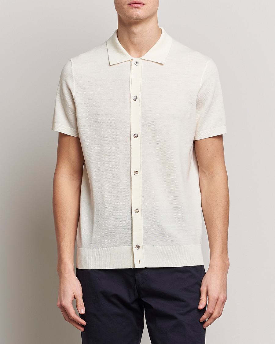 Mies |  | Morris Heritage | Alberto Knitted Short Sleeve Knitted Shirt Off White