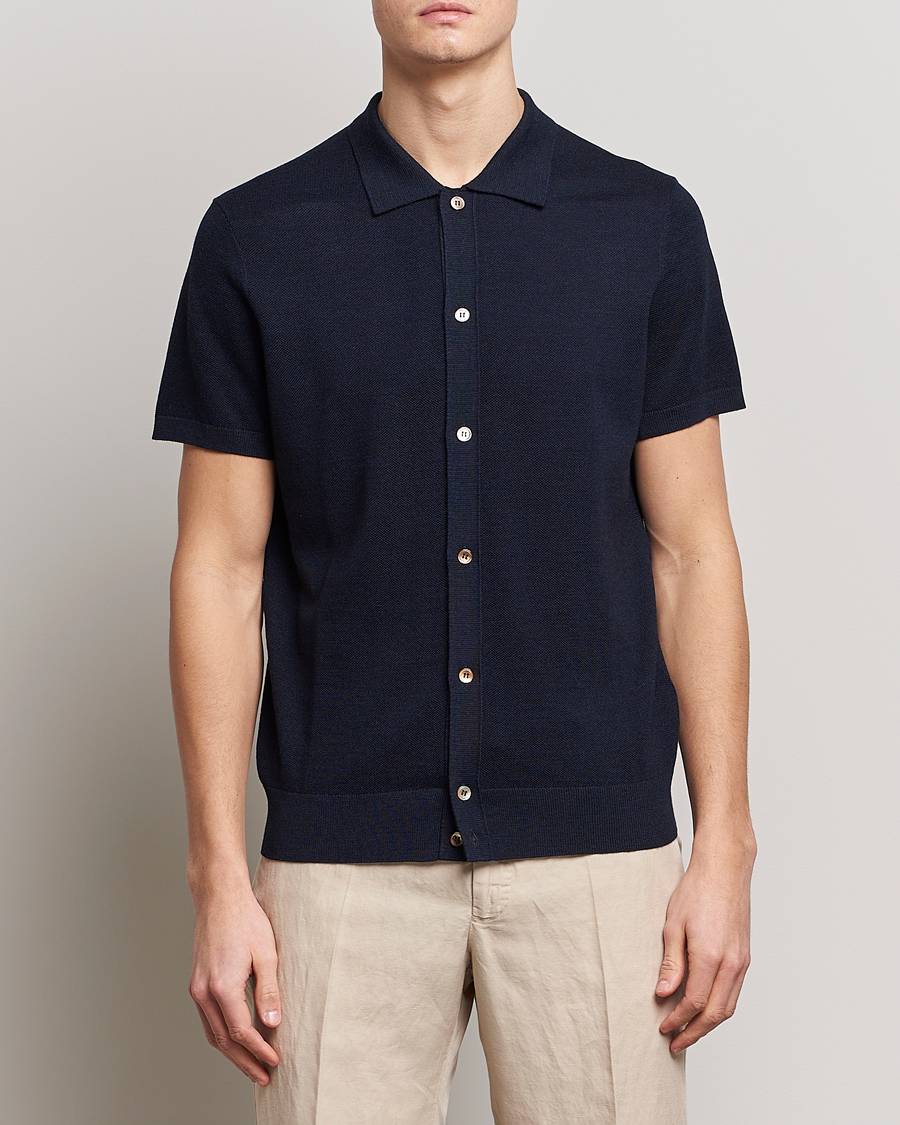 Mies |  | Morris Heritage | Alberto Knitted Short Sleeve Knitted Shirt Navy