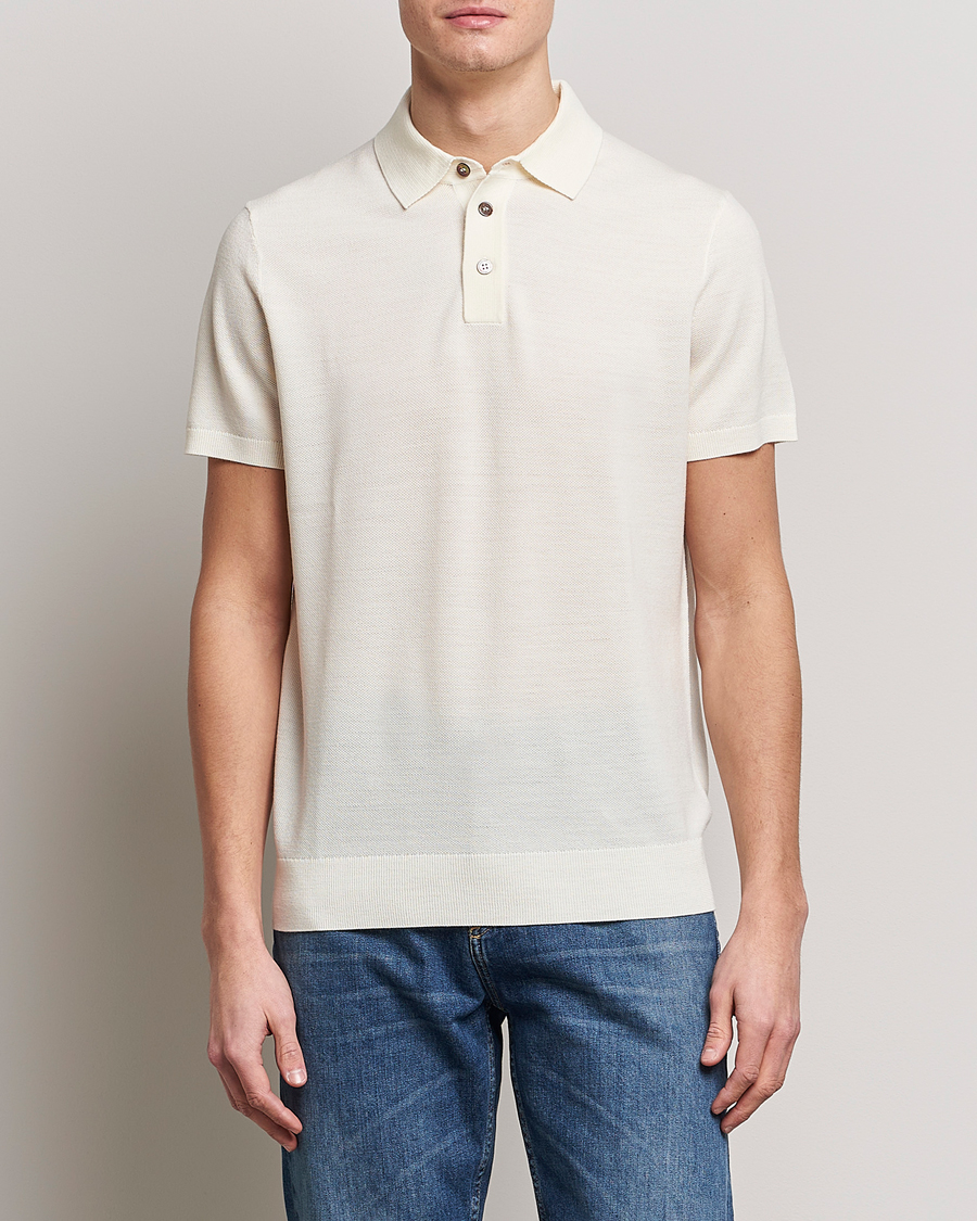 Mies |  | Morris Heritage | Alberto Knitted Short Sleeve Polo Shirt Off White