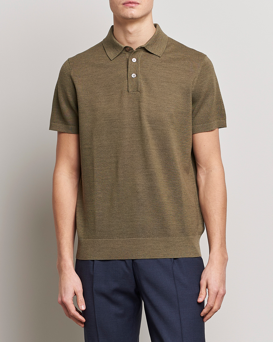 Mies |  | Morris Heritage | Alberto Knitted Short Sleeve Polo Shirt Olive