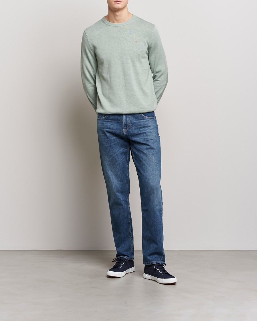 Mies | Puserot | Morris | Harold Cotton/Linen Summer Crew Neck Mint Green