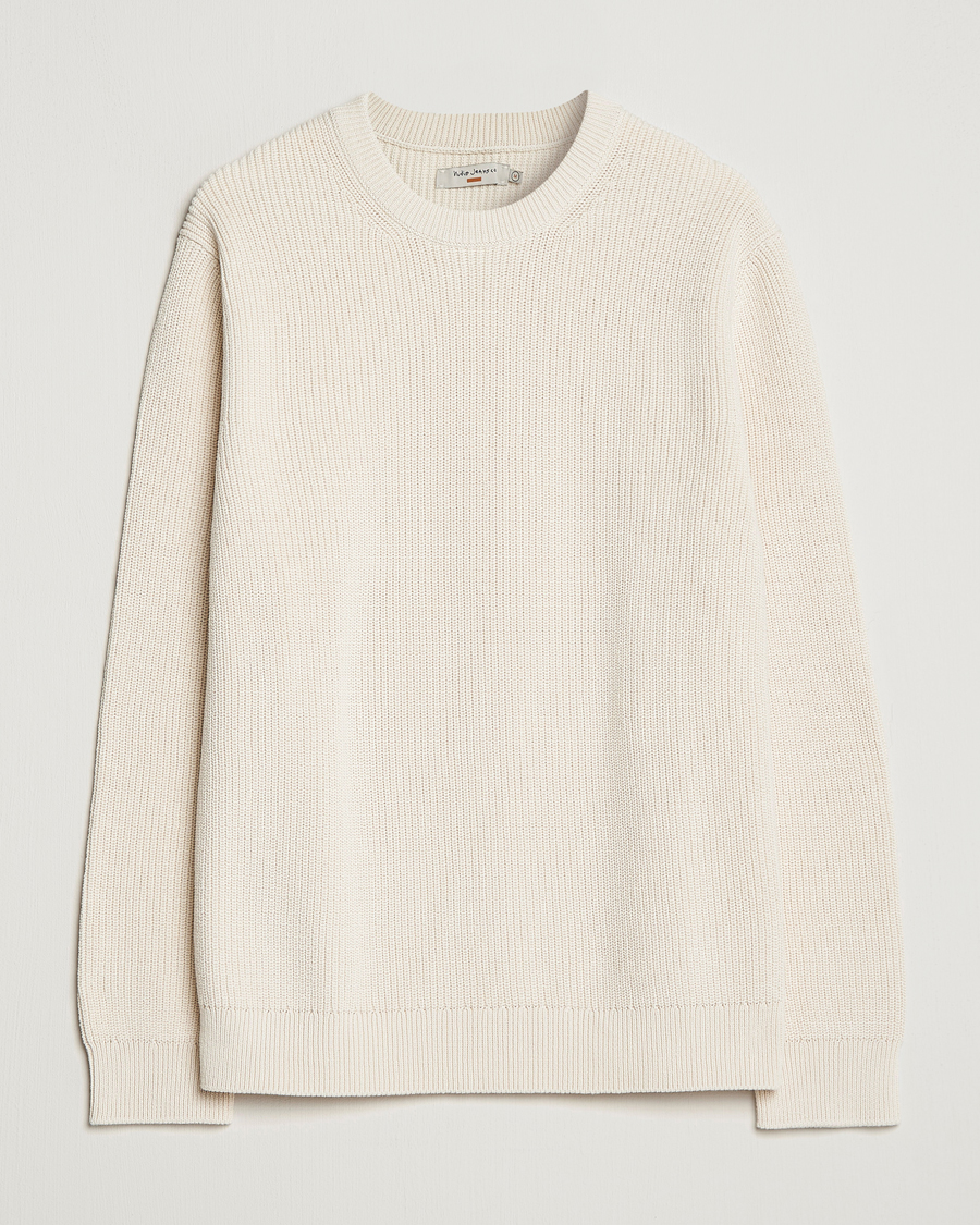 Mies | Puserot | Nudie Jeans | August Cotton Rib Knitted Sweater Chalk White
