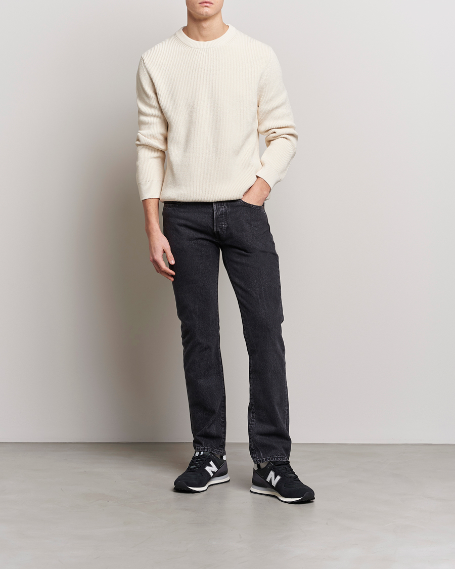 Mies | Puserot | Nudie Jeans | August Cotton Rib Knitted Sweater Chalk White
