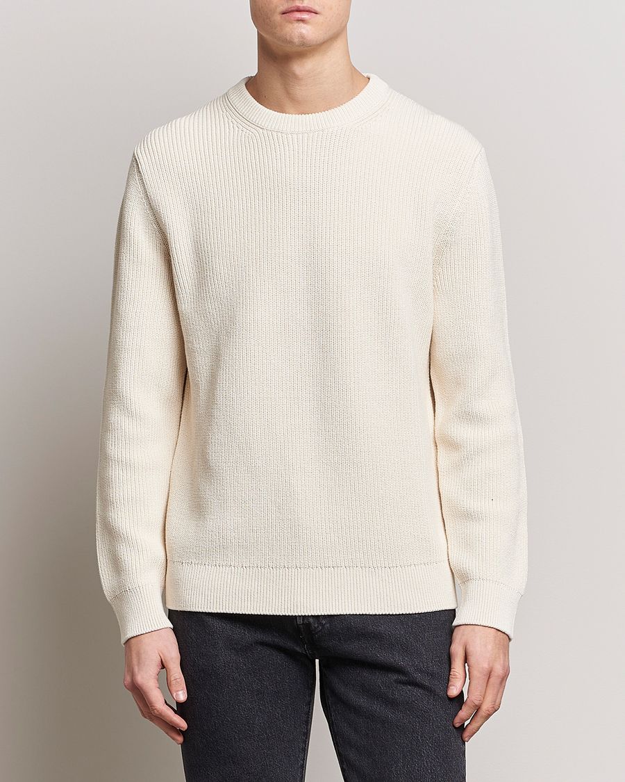 Mies |  | Nudie Jeans | August Cotton Rib Knitted Sweater Chalk White