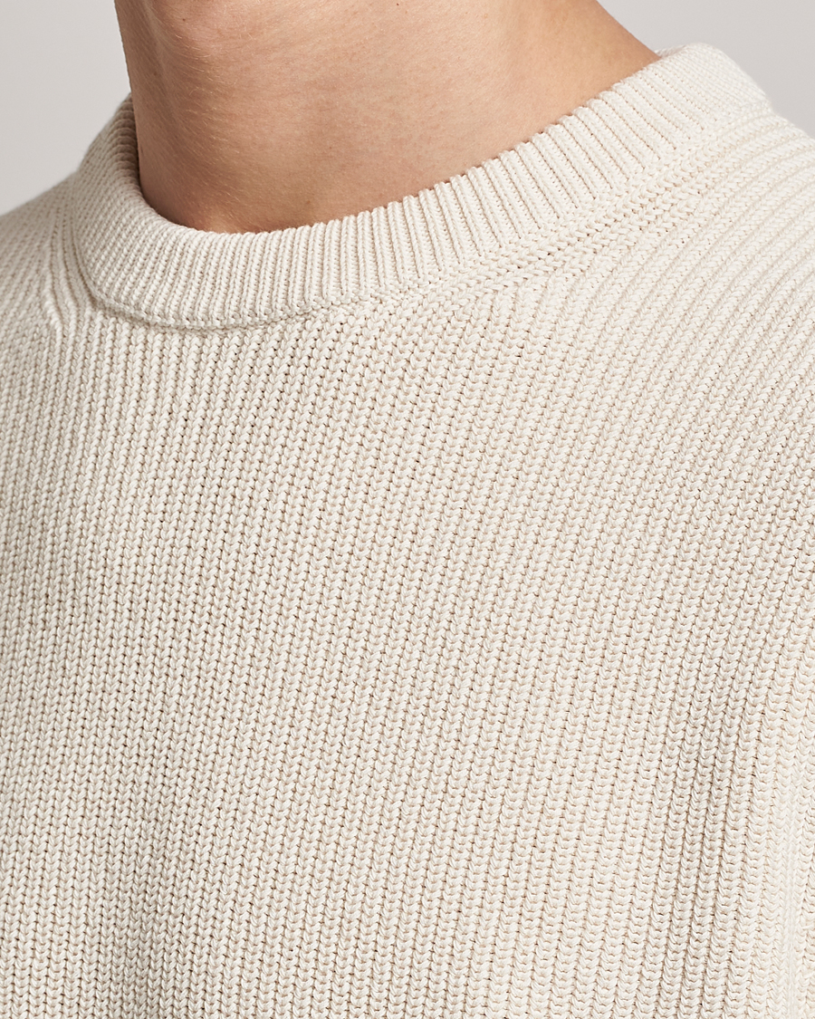 Mies | Puserot | Nudie Jeans | August Cotton Rib Knitted Sweater Chalk White