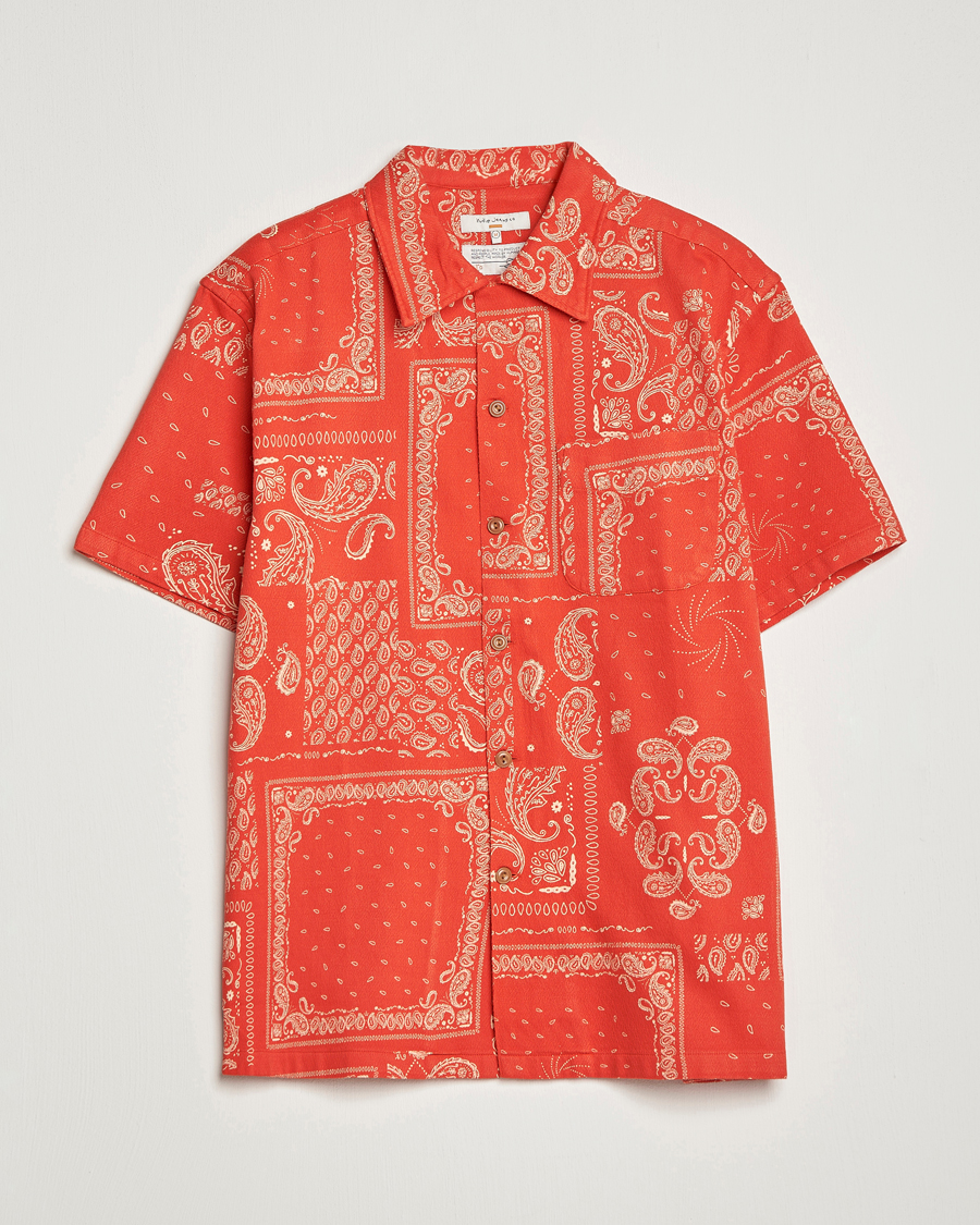 Mies | Kauluspaidat | Nudie Jeans | Aron Printed Short Sleeve Shirt Red