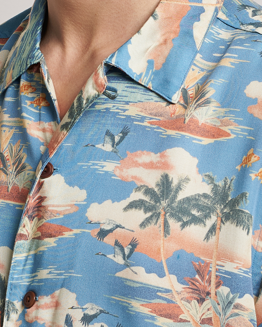 Mies | Kauluspaidat | Nudie Jeans | Arvid Printed Short Sleeve Shirt Hawaii Azure
