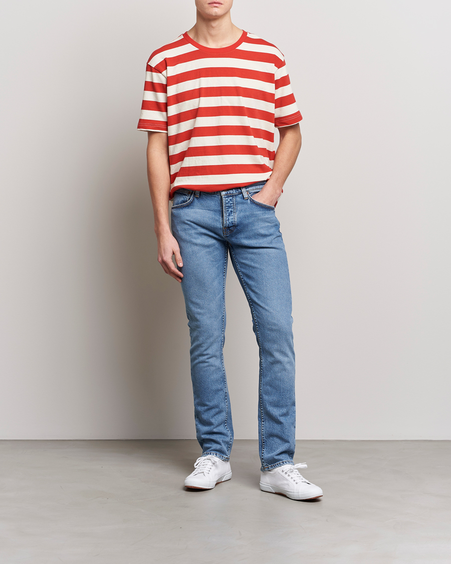 Mies | T-paidat | Nudie Jeans | Uno Blockstripe Crew Neck T-Shirt Off White/Red