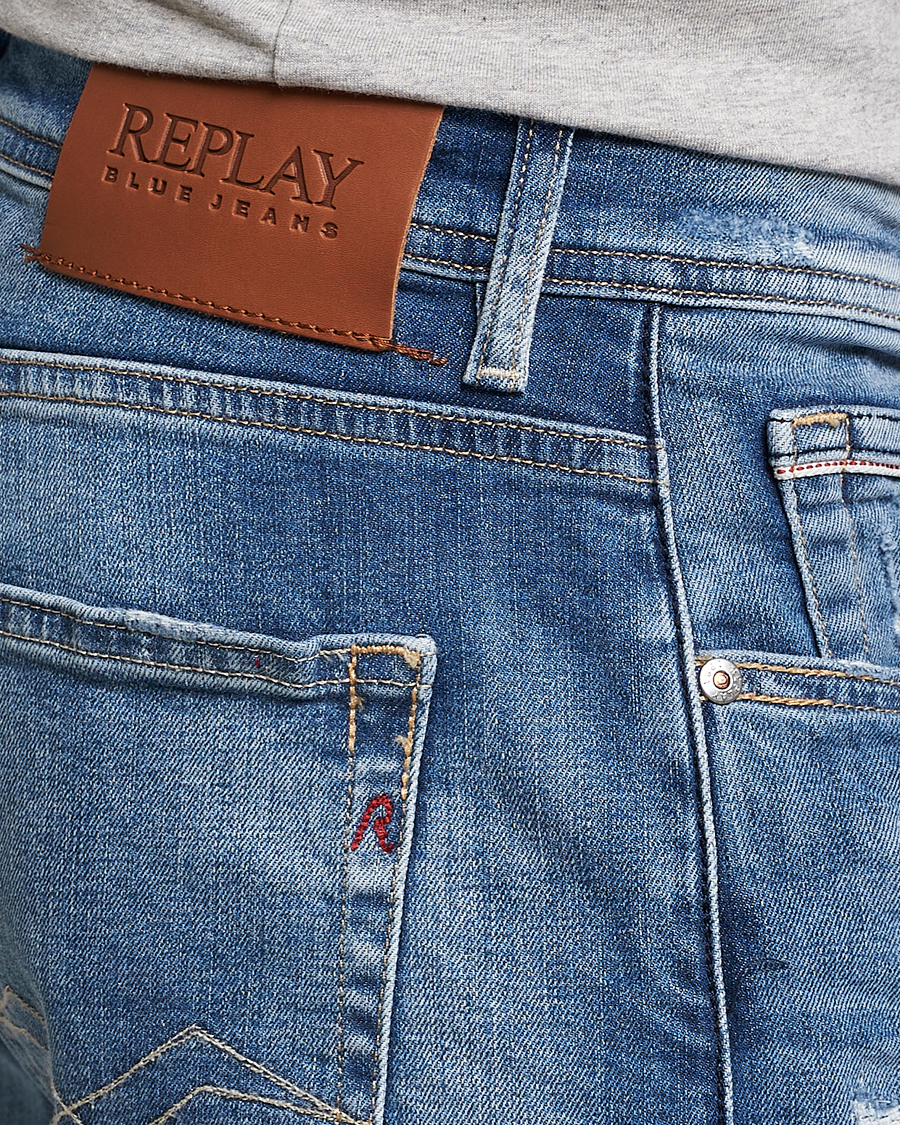 Mies | Farkut | Replay | Grover Straight Fit Stretch Shredded Jeans Blue