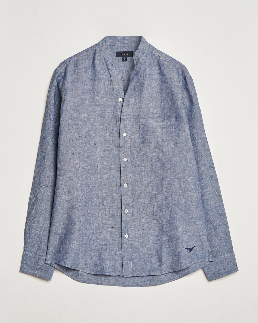 Mies | Kauluspaidat | SEASE | Fishtail Linen Shirt Sky Blue