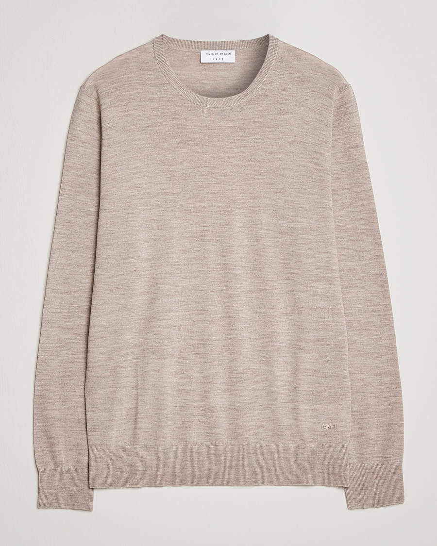 Mies | Puserot | Tiger of Sweden | Nichols Extra Fine Merino Crew Neck Beige Melange
