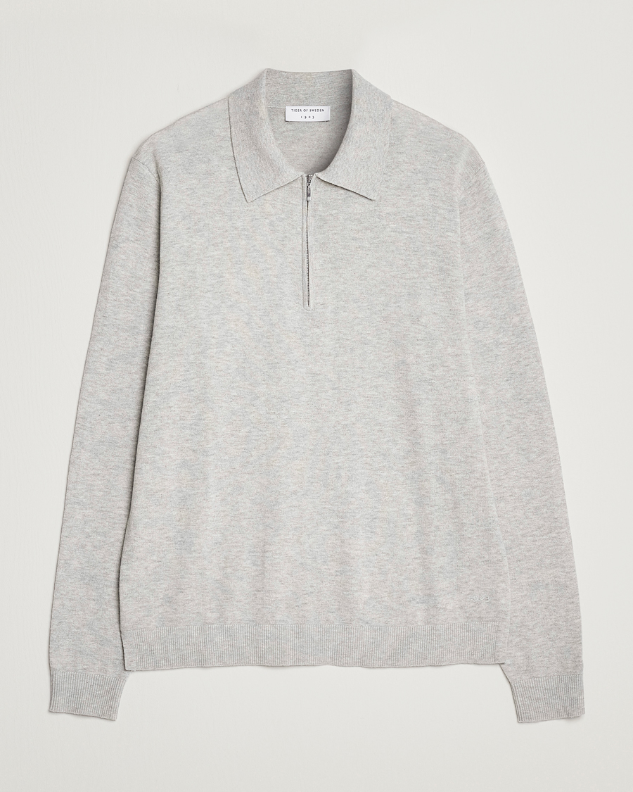 Mies | Puserot | Tiger of Sweden | Orbit Merino Wool Half Zip Light Grey Melange