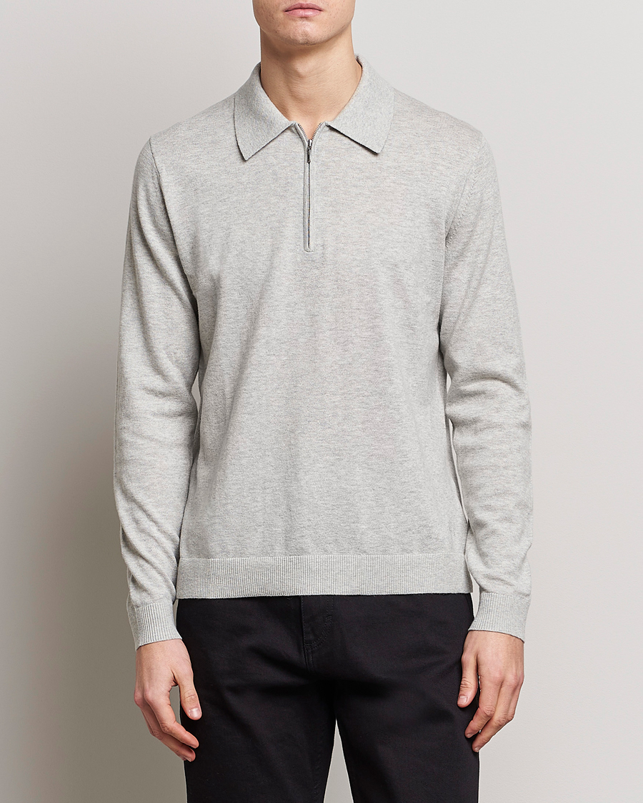 Mies | Puserot | Tiger of Sweden | Orbit Merino Wool Half Zip Light Grey Melange