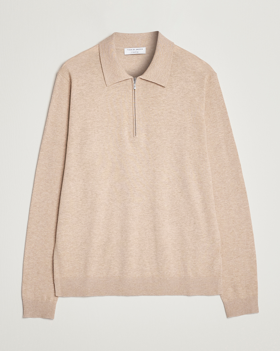 Mies | Puserot | Tiger of Sweden | Orbit Merino Wool Half Zip Beige Melange
