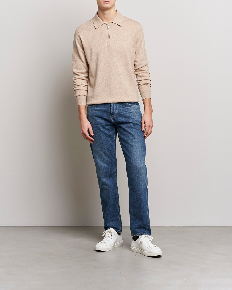 Mies | Puserot | Tiger of Sweden | Orbit Merino Wool Half Zip Beige Melange