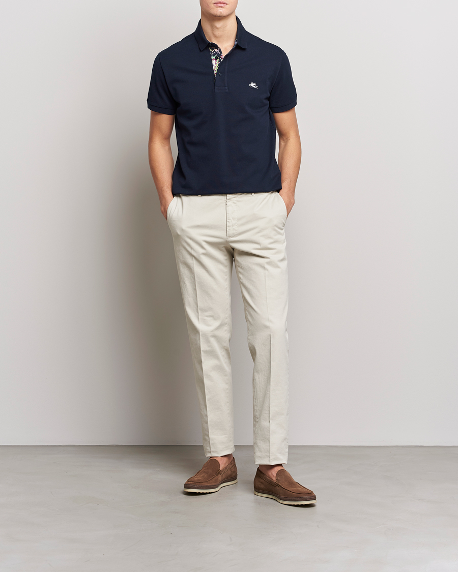 Mies | Pikeet | Etro | Short Sleeve Contrast Paisley Polo Navy