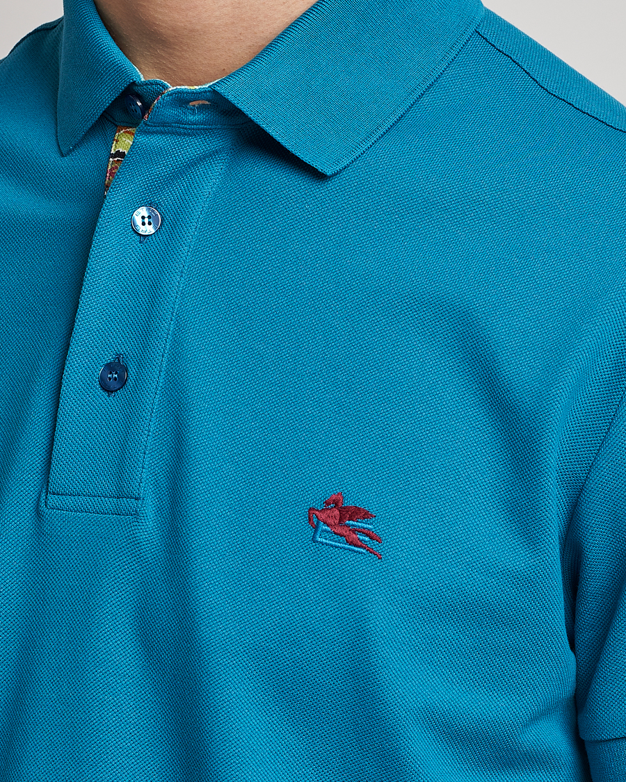 Mies | Pikeet | Etro | Short Sleeve Contrast Paisley Polo Azzurro