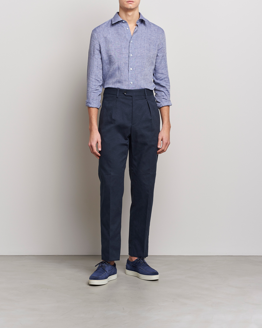 Mies | Kauluspaidat | Etro | Linen Sport Shirt Dark Blue