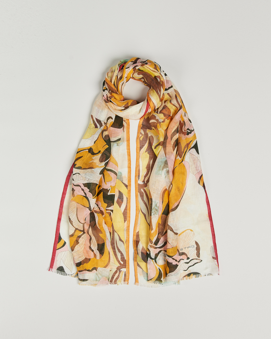 Mies | Etro Floreale Linen Scarf White/Yellow | Etro | Floreale Linen Scarf White/Yellow