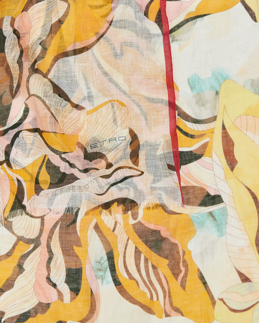 Mies | Etro Floreale Linen Scarf White/Yellow | Etro | Floreale Linen Scarf White/Yellow