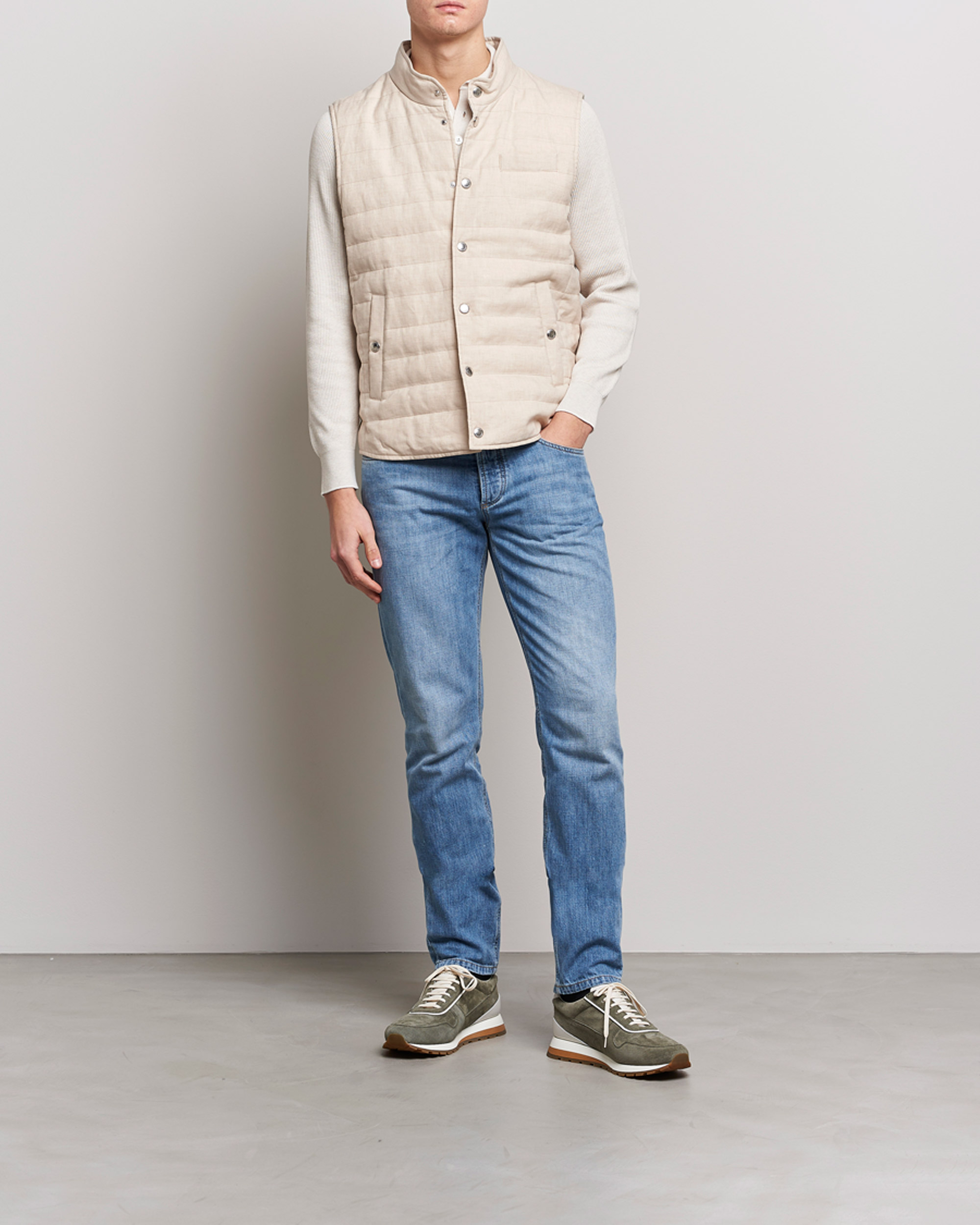 Mies | Ulkoliivit | Brunello Cucinelli | Cotton/Linen Gilet Light Beige