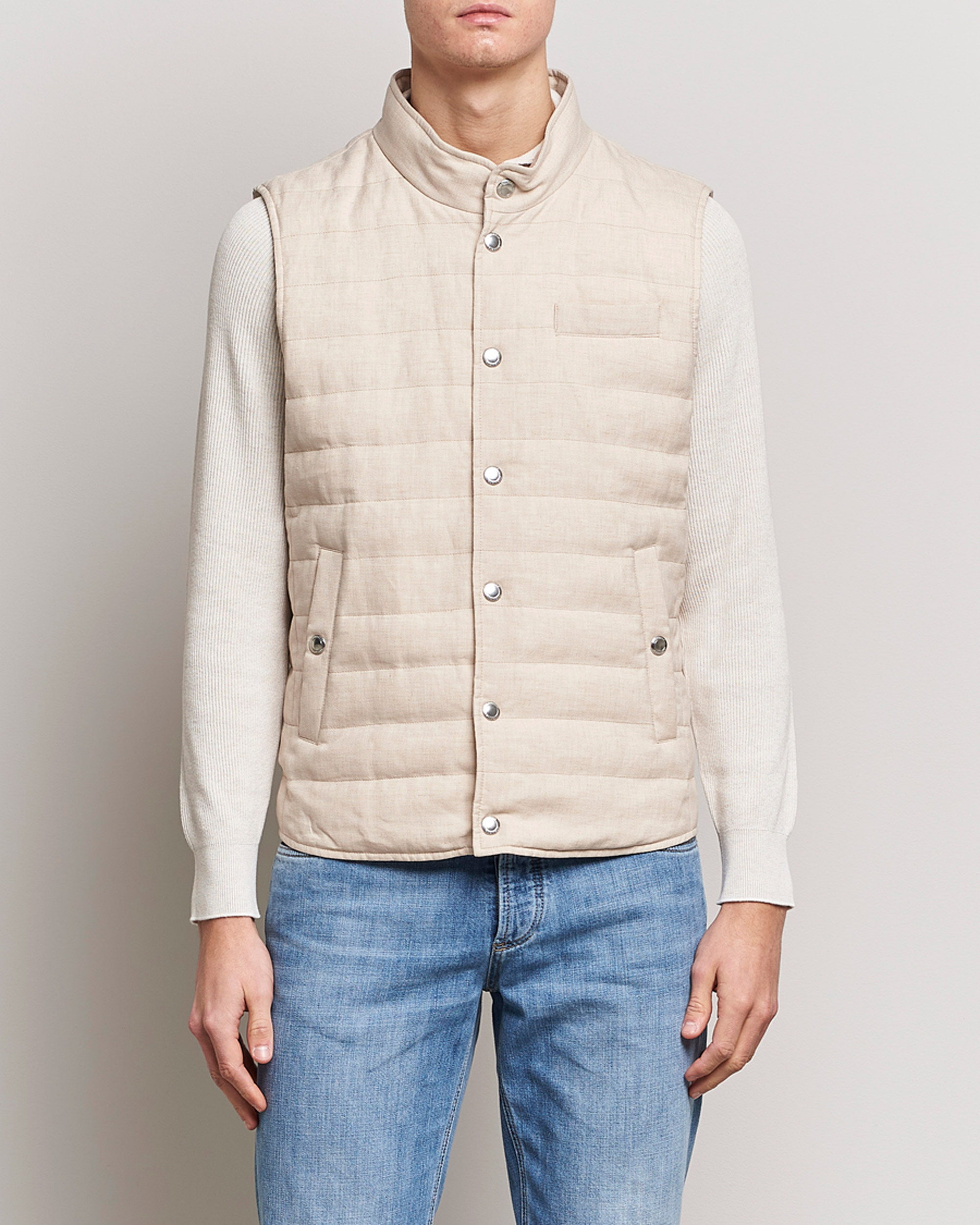 Mies | Ulkoliivit | Brunello Cucinelli | Cotton/Linen Gilet Light Beige