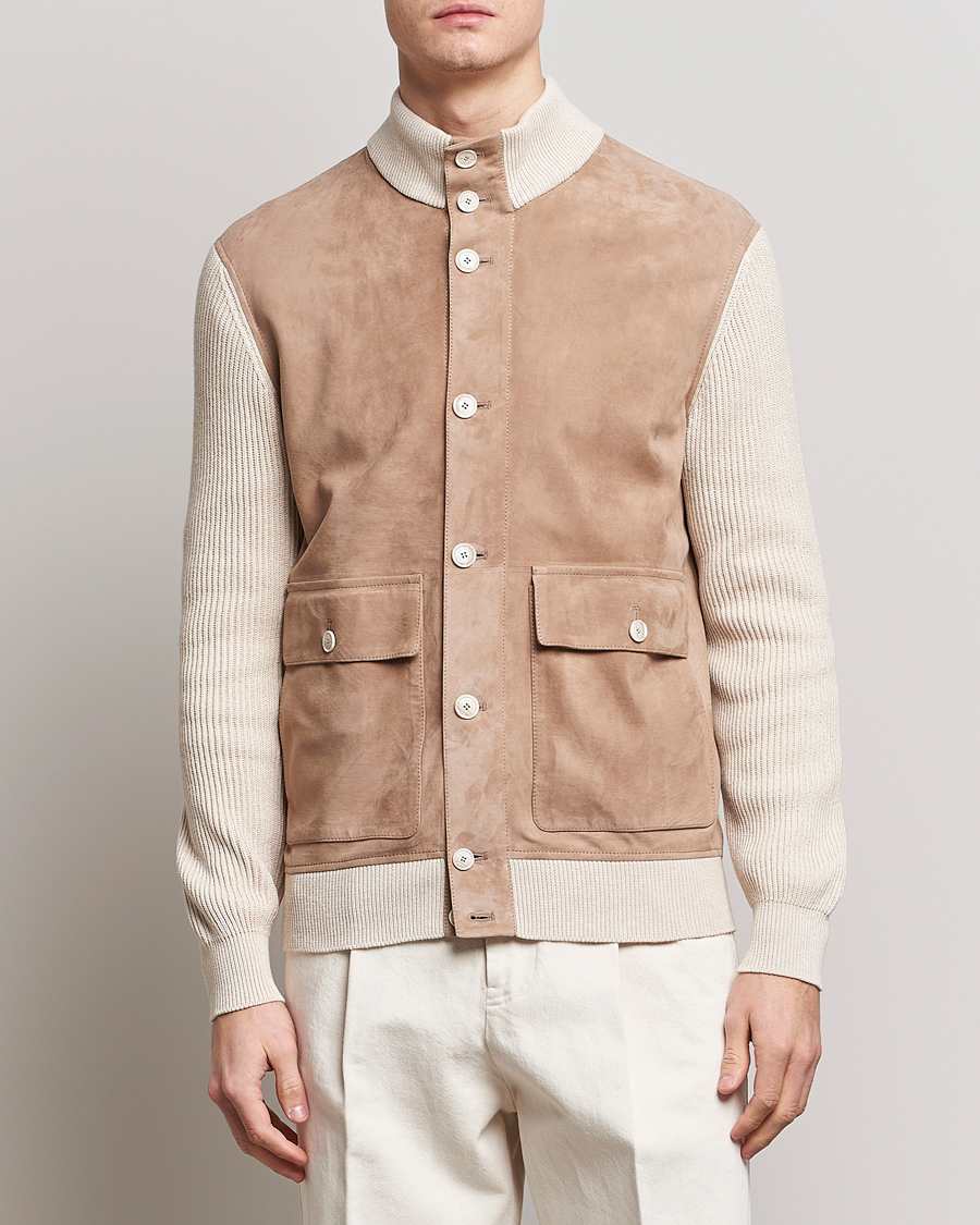 Mies | Takit | Brunello Cucinelli | Suede Knit Bomber Jacket Beige Suede