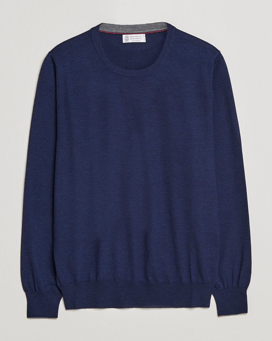 Mies | Puserot | Brunello Cucinelli | Cashmere/Wool Crew Neck Sweater Navy