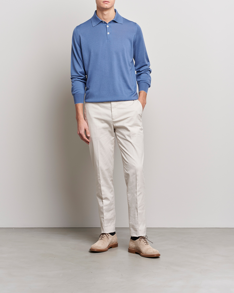 Mies | Puserot | Brunello Cucinelli | Cashmere/Wool Knitted Polo Oxford Blue