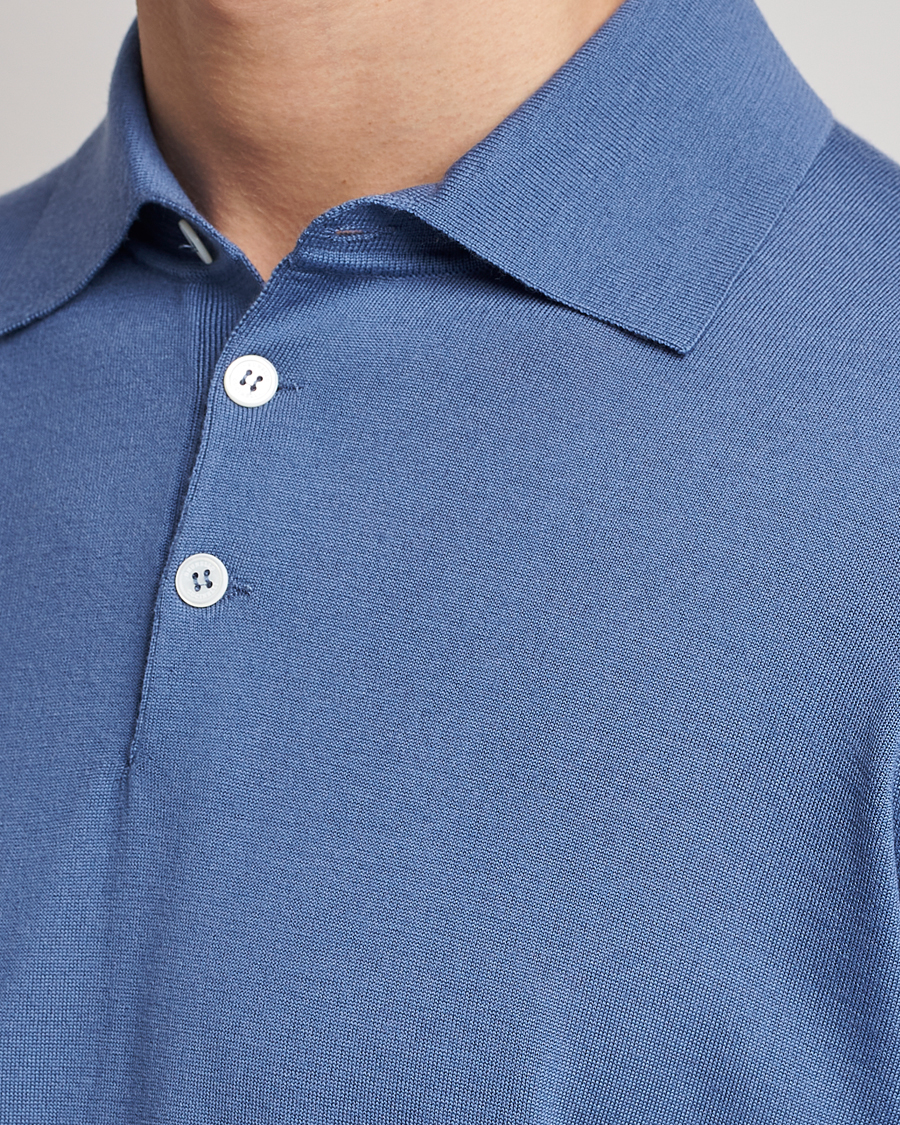 Mies | Puserot | Brunello Cucinelli | Cashmere/Wool Knitted Polo Oxford Blue