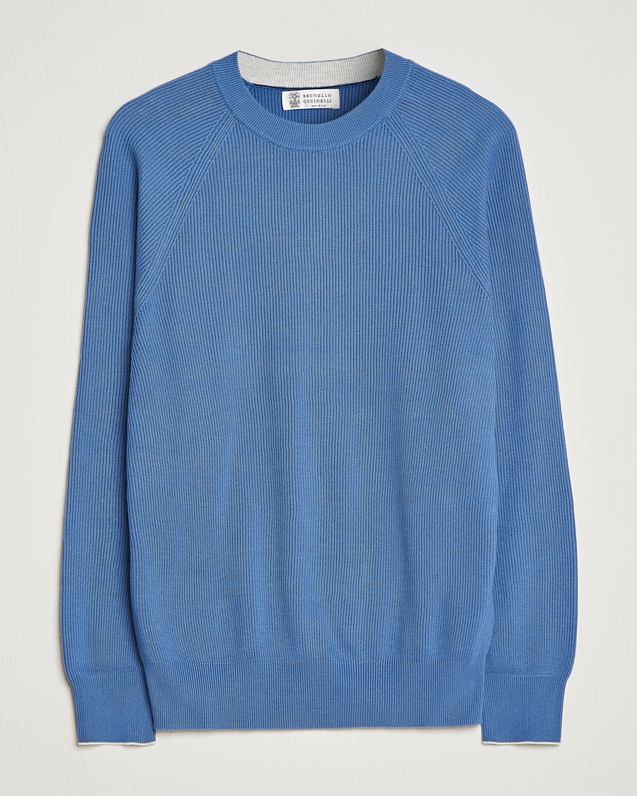 Mies | Puserot | Brunello Cucinelli | Rib Stitch Crew Neck Sweater Oxford Blue