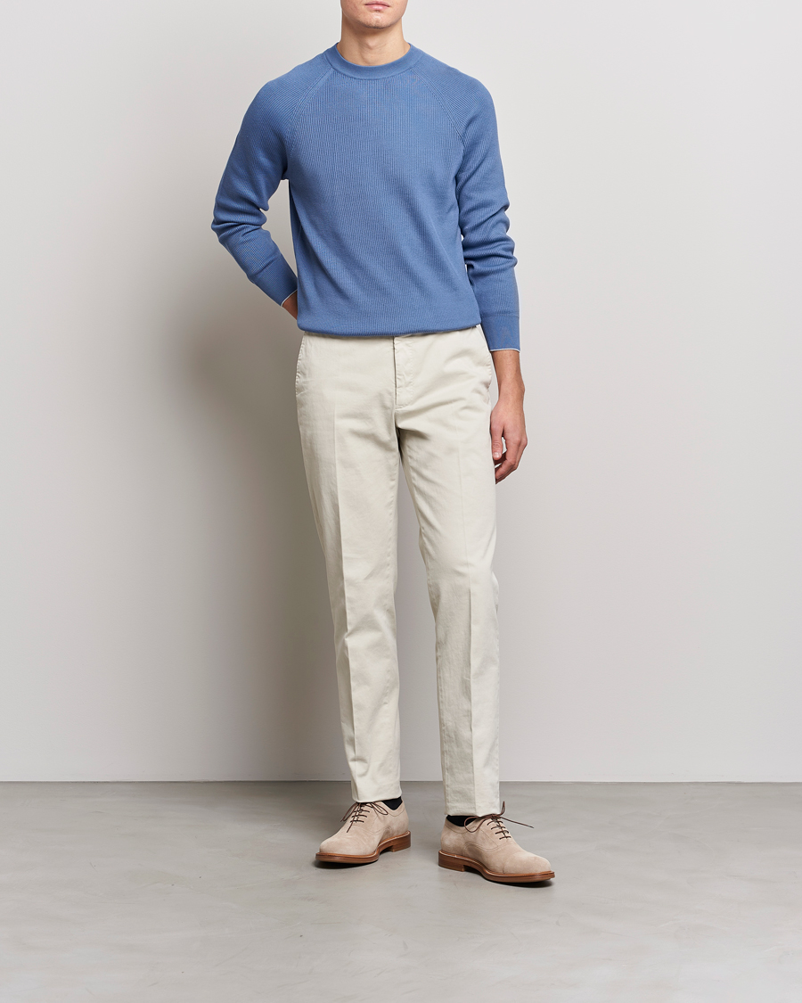 Mies | Puserot | Brunello Cucinelli | Rib Stitch Crew Neck Sweater Oxford Blue