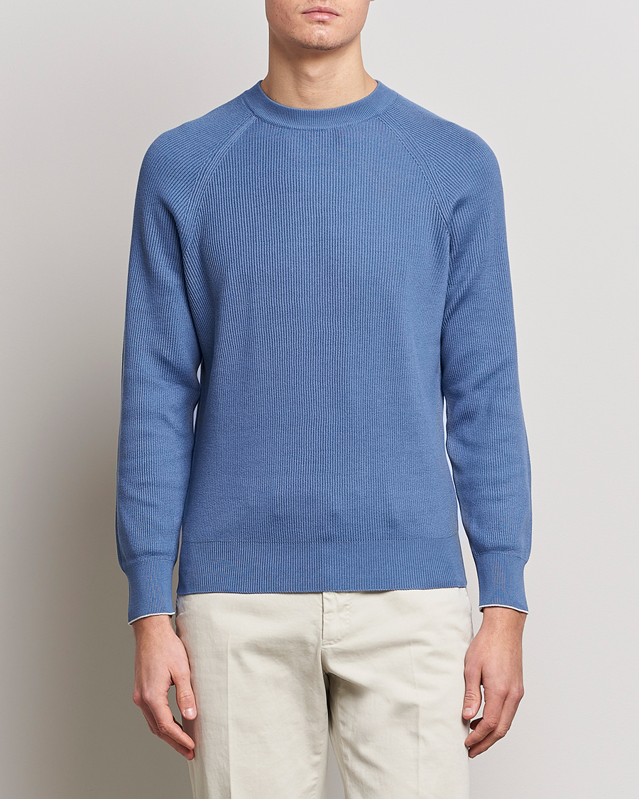 Mies | O-aukkoiset neulepuserot | Brunello Cucinelli | Rib Stitch Crew Neck Sweater Oxford Blue