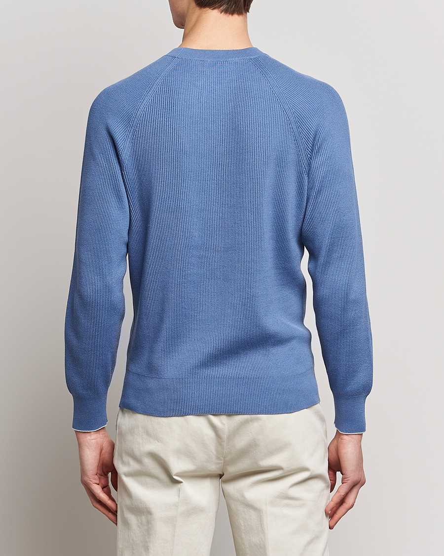 Mies | Puserot | Brunello Cucinelli | Rib Stitch Crew Neck Sweater Oxford Blue
