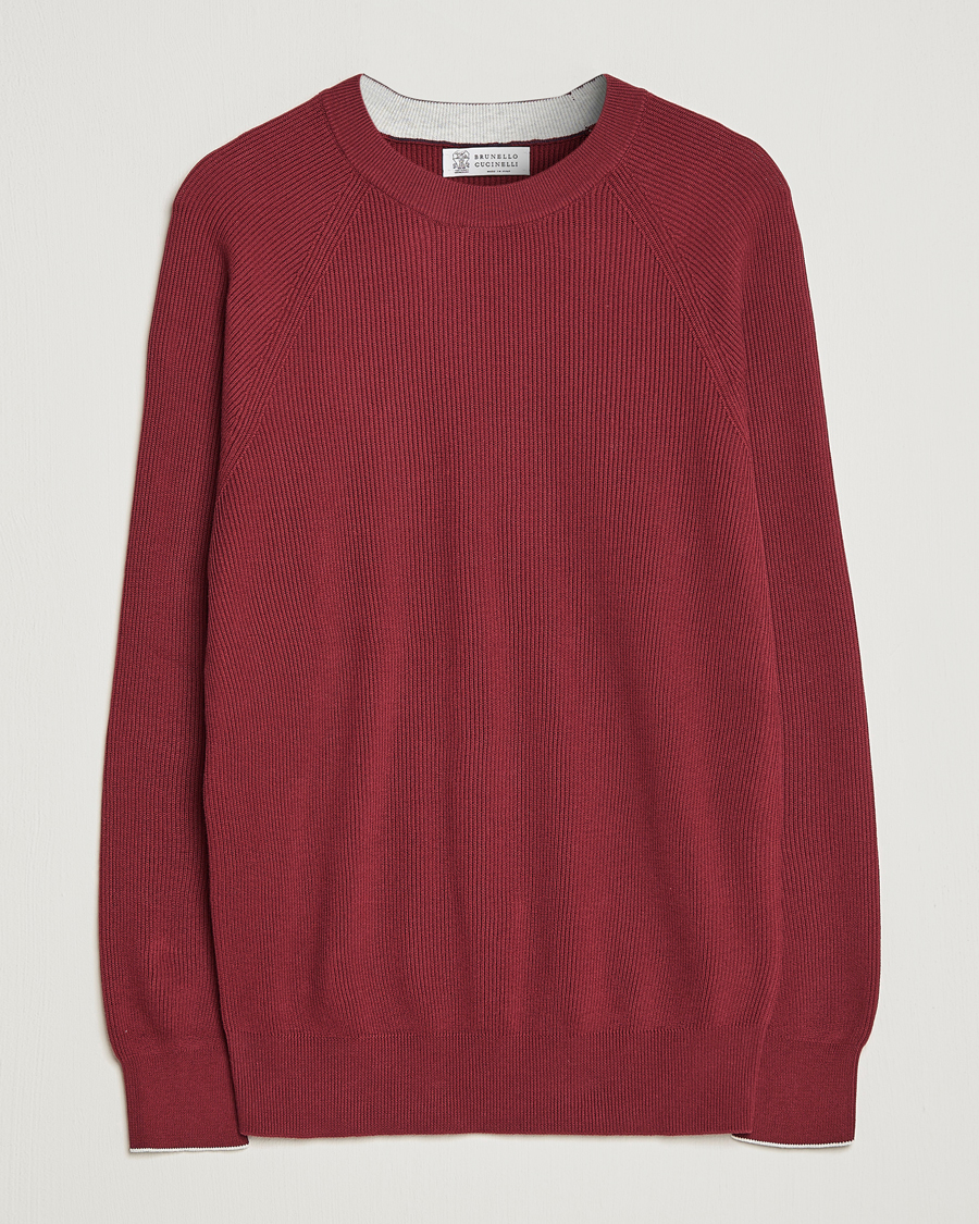 Mies | Puserot | Brunello Cucinelli | Rib Stitch Crew Neck Sweater Burgundy