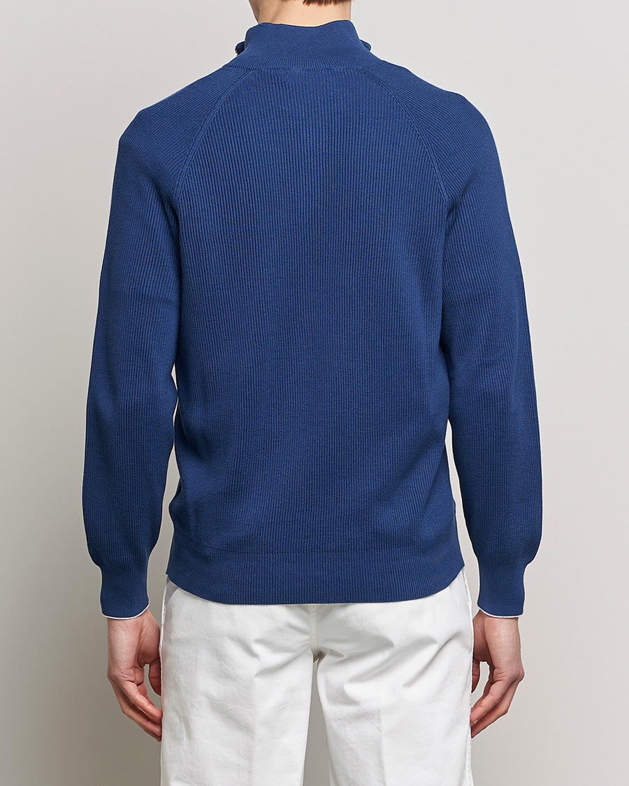 Mies | Puserot | Brunello Cucinelli | Rib Stitch Half Zip  Ocean Blue