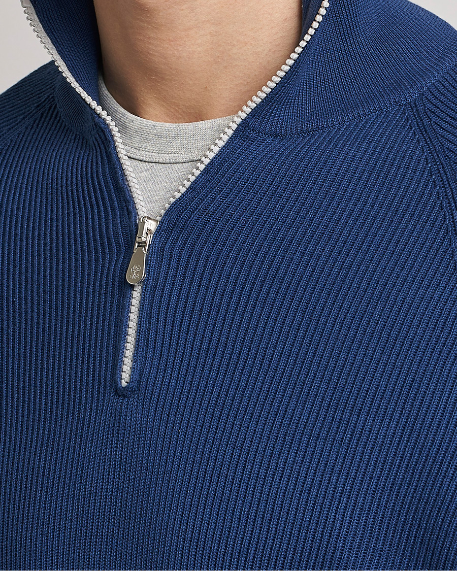 Mies | Puserot | Brunello Cucinelli | Rib Stitch Half Zip  Ocean Blue