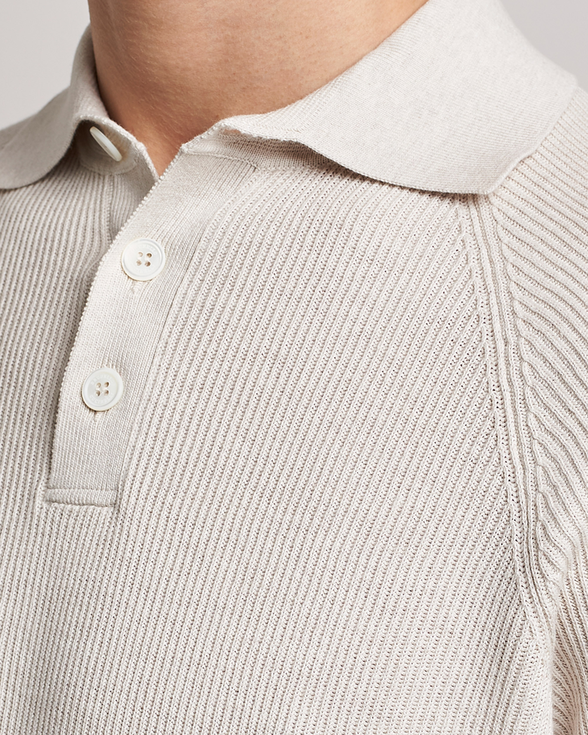 Mies | Puserot | Brunello Cucinelli | Rib Stitch Knitted Polo Light Beige