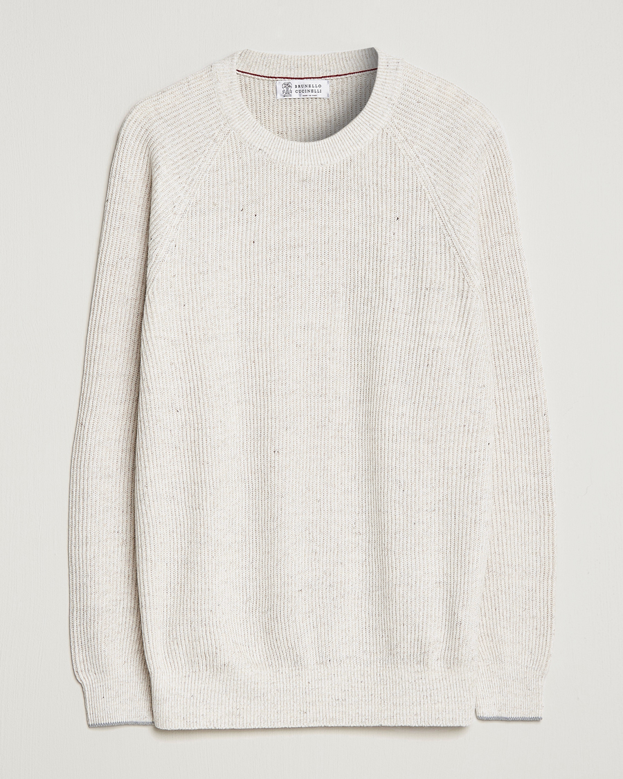 Mies | Puserot | Brunello Cucinelli | Chine Rib Sweater Light Beige
