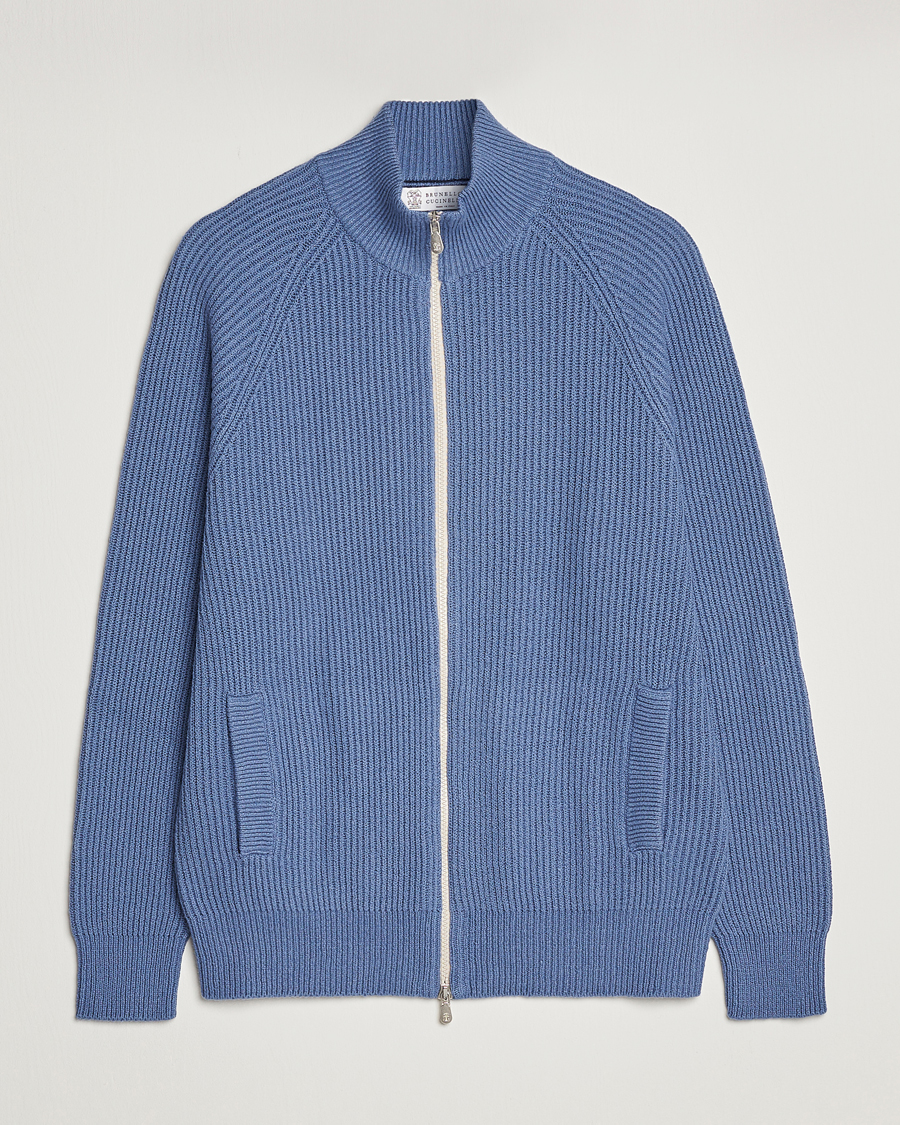 Mies | Puserot | Brunello Cucinelli | Heavy Zip Sweater Oxford Blue