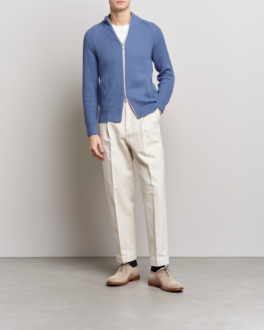 Mies | Puserot | Brunello Cucinelli | Heavy Zip Sweater Oxford Blue