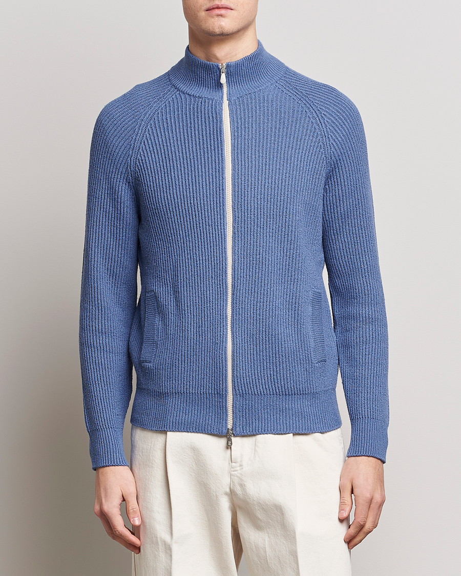 Mies | Full-zip | Brunello Cucinelli | Heavy Zip Sweater Oxford Blue