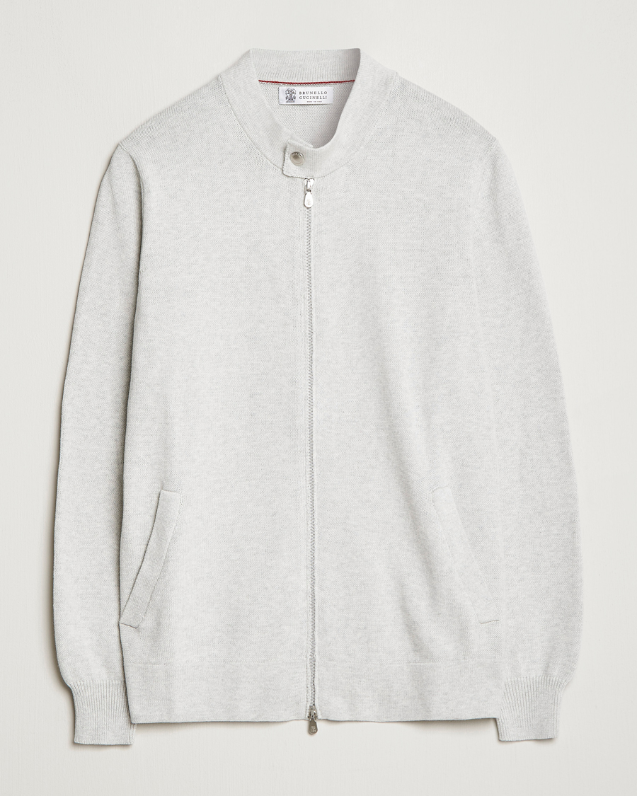 Mies | Puserot | Brunello Cucinelli | Knitted Zip Blouson Pearl Grey