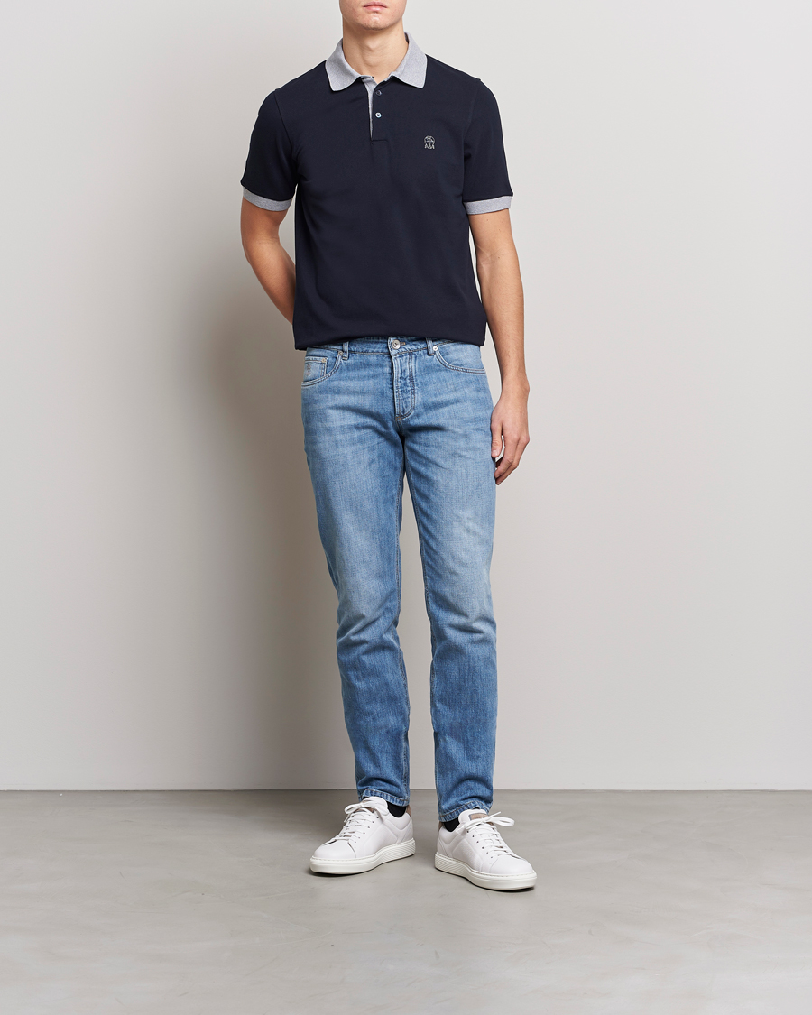 Mies | Pikeet | Brunello Cucinelli | Short Sleeve Polo Piquet Navy