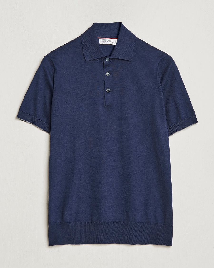 Mies | Pikeet | Brunello Cucinelli | Short Sleeve Knitted Polo Navy